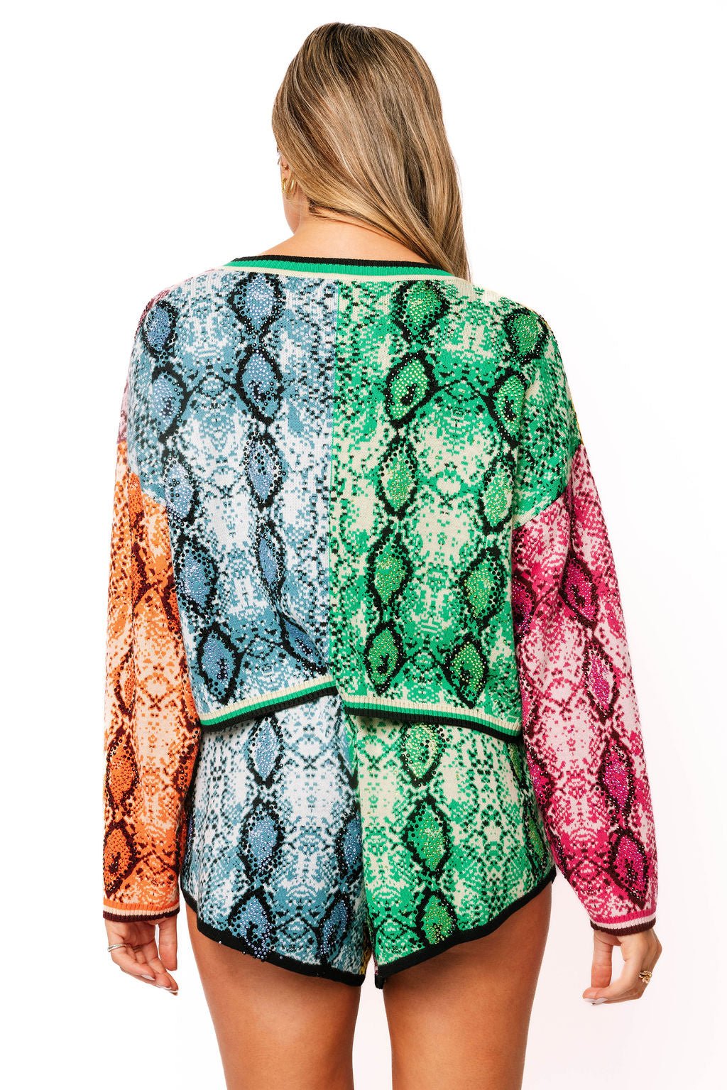 QOS Multi Snake Print Tie Up Sweater