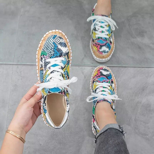 Women's Snake Print Platform Sneakers | Chunky Sole Slip-On Casual Shoes | PU Leather | EU 35-43