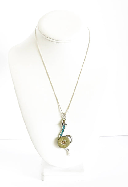 Shotgun Shell Necklace, Blue Crystal Snake 20 Gauge Pendant, Gift For Her, Shooting Sports Jewelry Gift, Southwestern Style Wife Jewelry