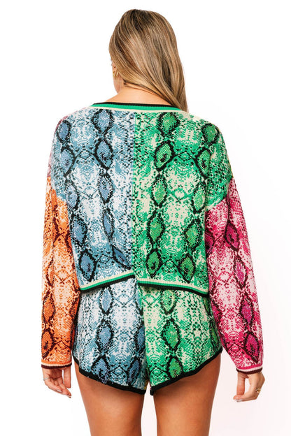 QOS  Multi Snake Print Tie Up Sweater