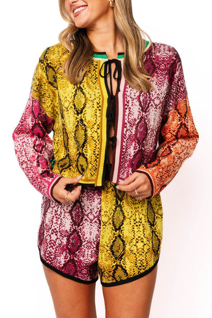 QOS  Multi Snake Print Tie Up Sweater